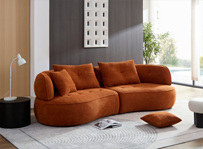 WKS7C Orange sectional sofa with removable pillows, durable fabric, solid wood frame, high density sponge filler