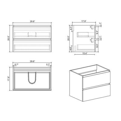 U063-ALICE72W-201 Alice 72" White Bathroom Vanity with Double Sinks and Open Shelf, Modern Wall Mounted Floating Bathroom Vanity, One-Piece Sink Basin without Drain and Faucet