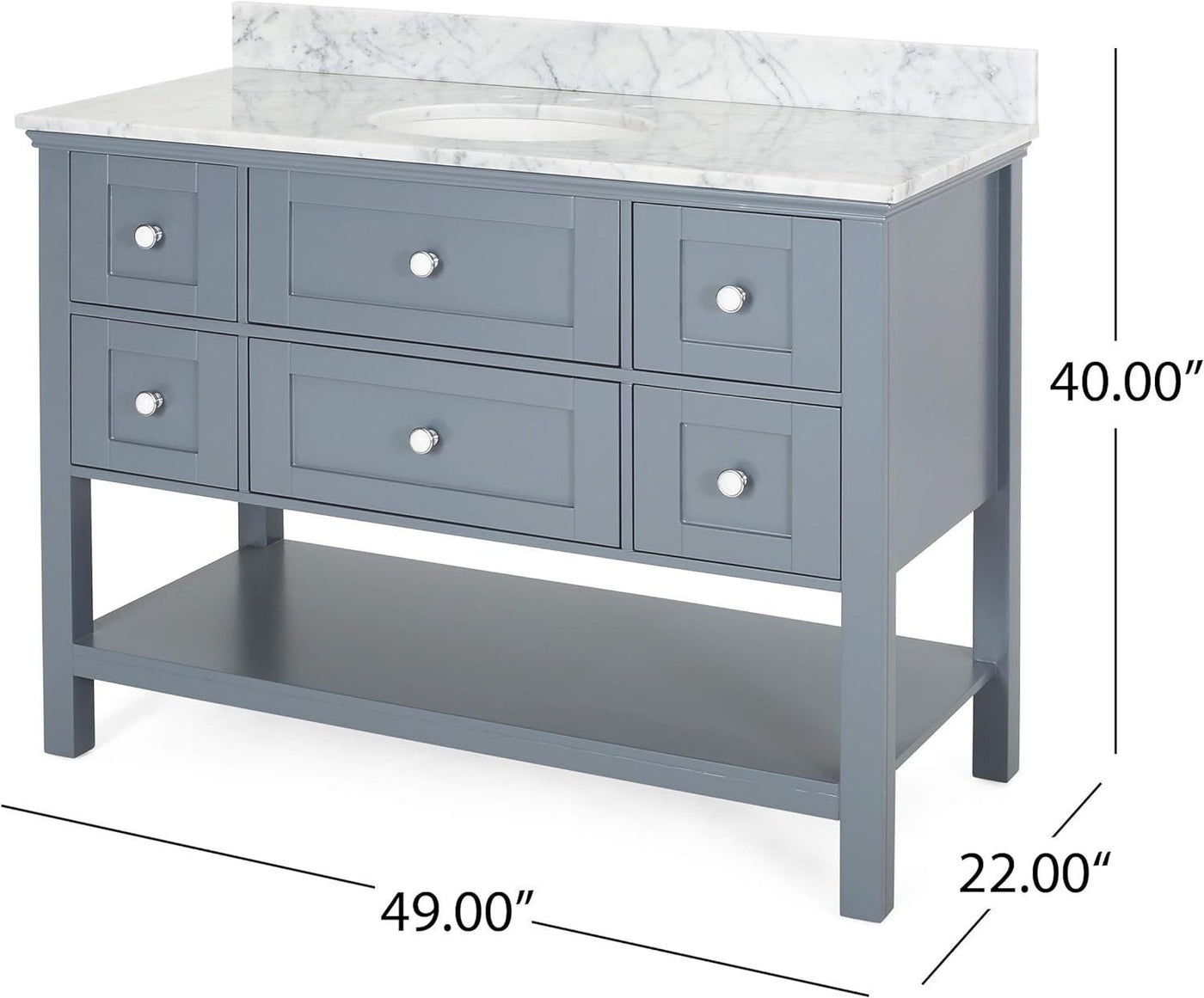 49'' Bathroom Vanity with Marble Top & Ceramic Sink, Open Shelf, 5 Drawers, Gray (Same as N759S999002E)