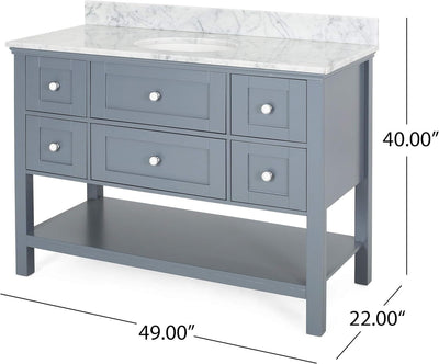 49'' Bathroom Vanity with Marble Top & Ceramic Sink, Open Shelf, 5 Drawers, Gray (Same as N759S999002E)