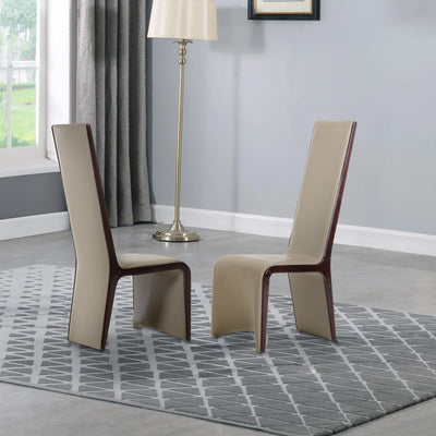 Wood Dining Chair, Long Tilted Back, Set of 2, Ebony Brown, Taupe Gray