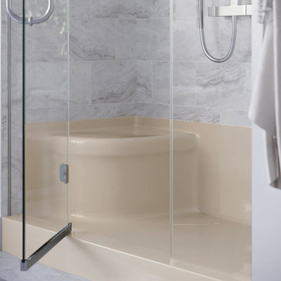 Swiss Madison Aquatique 60" x 32" Single Threshold Shower Base With Right Hand Drain and Integral Left Hand Seat in Biscuit SM-SB538BV