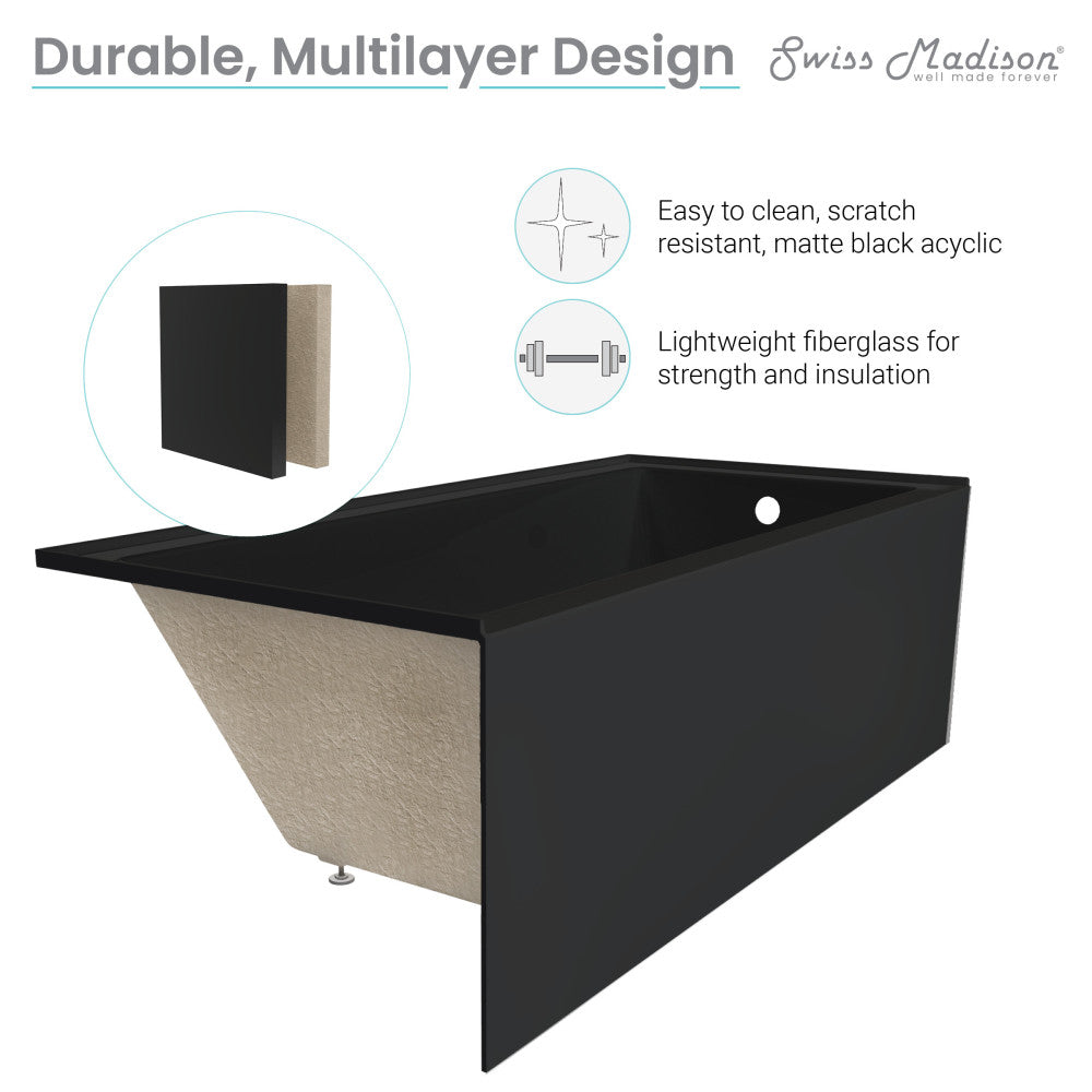 Swiss Madison Voltaire 48" x 32" Right-Hand Drain Alcove Bathtub with Apron in Matte Black SM-AB551MB