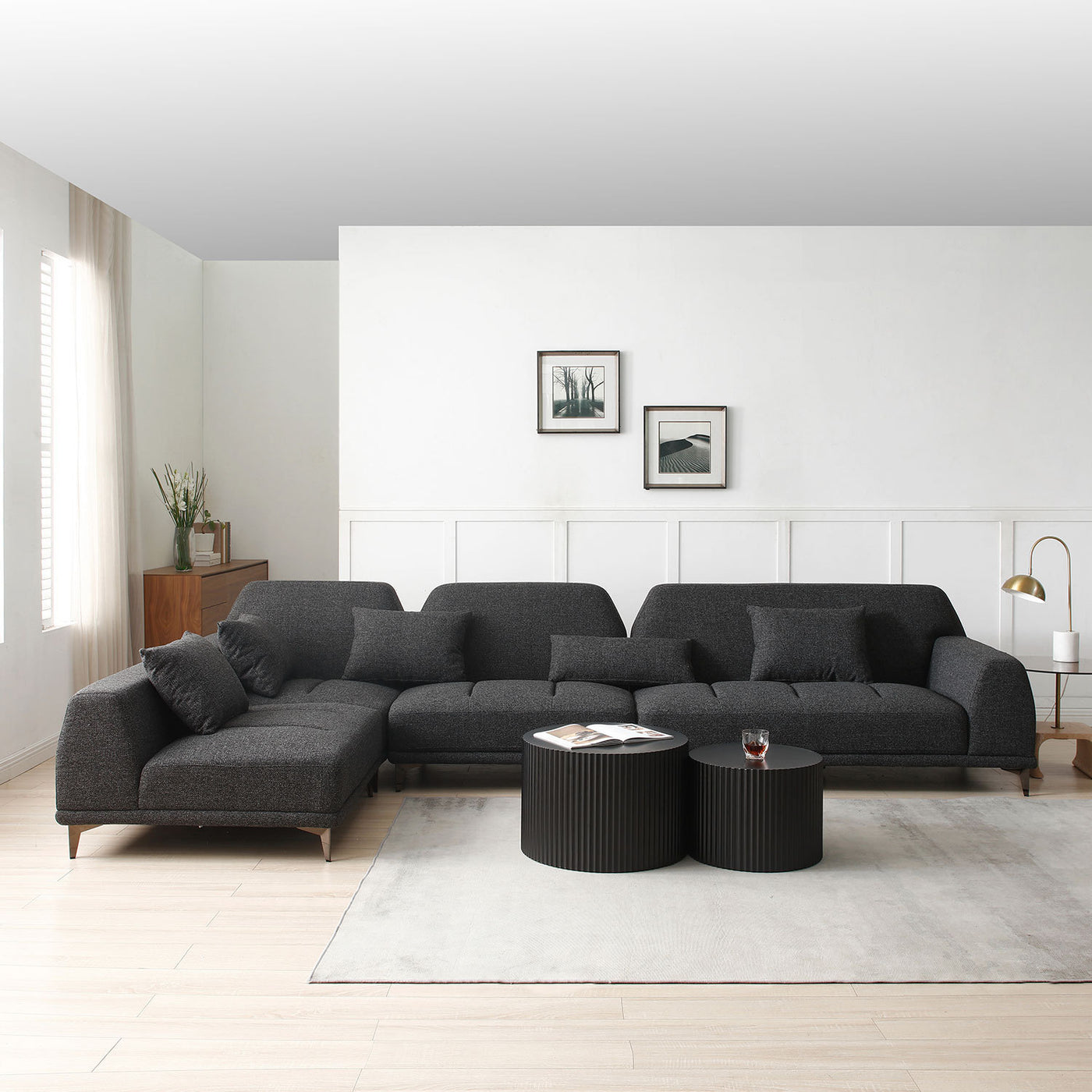 [Not available on wayfair] Modern Convertible Sectional Sofa in DARK Grey Fabric