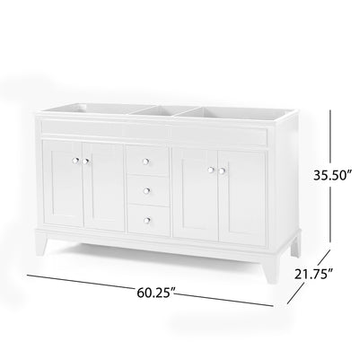 60'' Bathroom Vanity Cabinet Only, 4 Doors, 3 Drawers, White