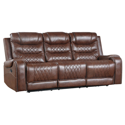 Luxurious Living Room Furniture 2pc Reclining Sofa Set Brown Breathable Faux Leather Upholstery Center Drop-Down Cup Holders, Power Outlets, USB Ports, Diamond Pattern Stitching