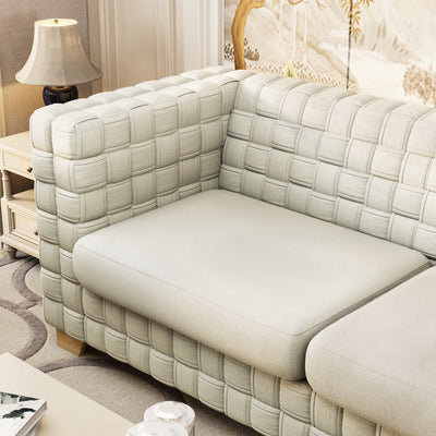 FX-D1 SOFA SET Include Chair Loveseat And Sofa Light Beige ColorLinen & Oak Natural Wood color sofa legs