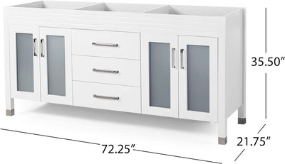 73'' Bathroom Vanity with Marble Top & Double Ceramic Sinks, 4 Doors with Glass, 3 Drawers, White