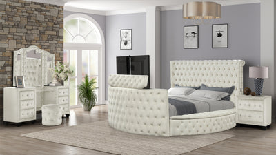 Maya Crystal Tufted King 4 Pc Vanity Bedroom Set Made with Wood in Cream