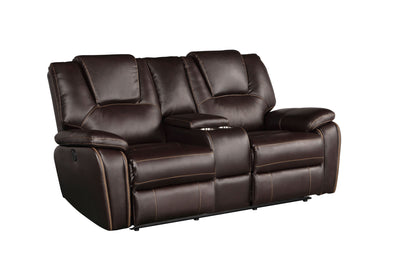 Hong Kong 2 Piece Power Reclining Sofa Set made with Faux Leather in Brown