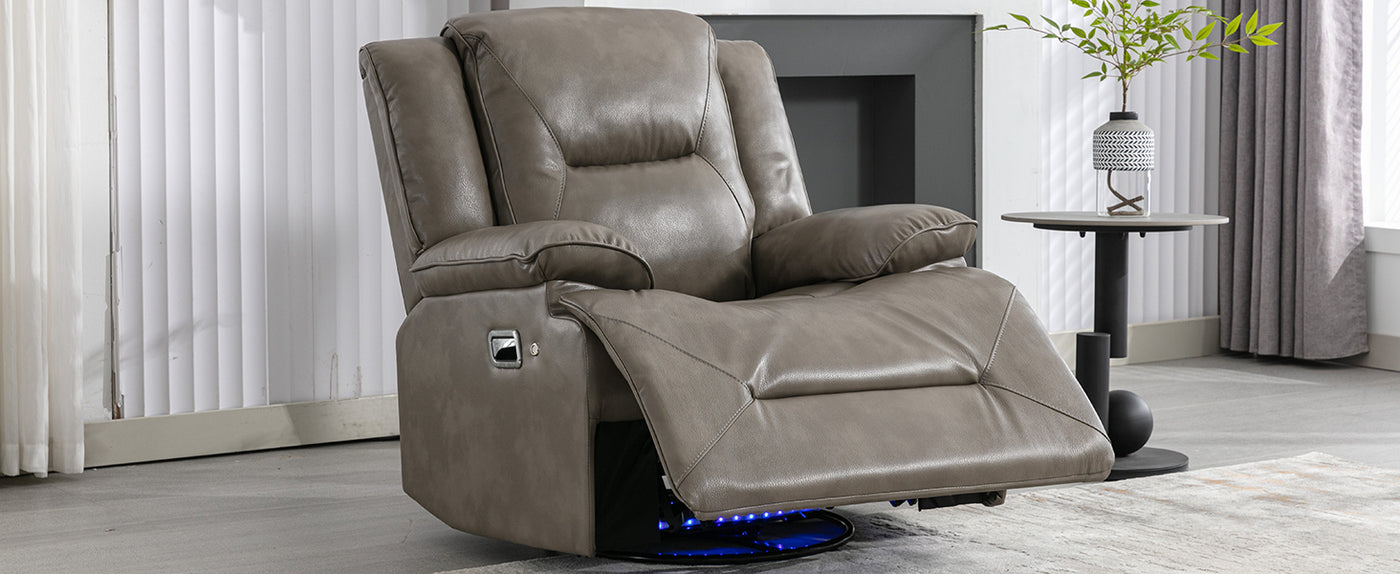 Home Theater Recliner Set Manual Recliner Chair with a LED Light Strip Two Built-in Cup Holders for Living Room,Bedroom, Grey