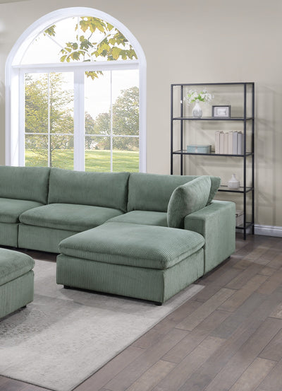 Sage Color 8pc Modular Sectional Set Corduroy Upholstery Couch 3x Corner wedge, 3x Armless Chairs 2x Ottomans Living Room Furniture