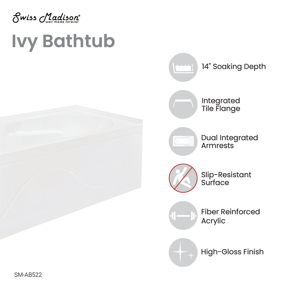 Swiss Madison Ivy 48'' x 32" Bathtub with Apron Left Hand Drain in White SM-AB522