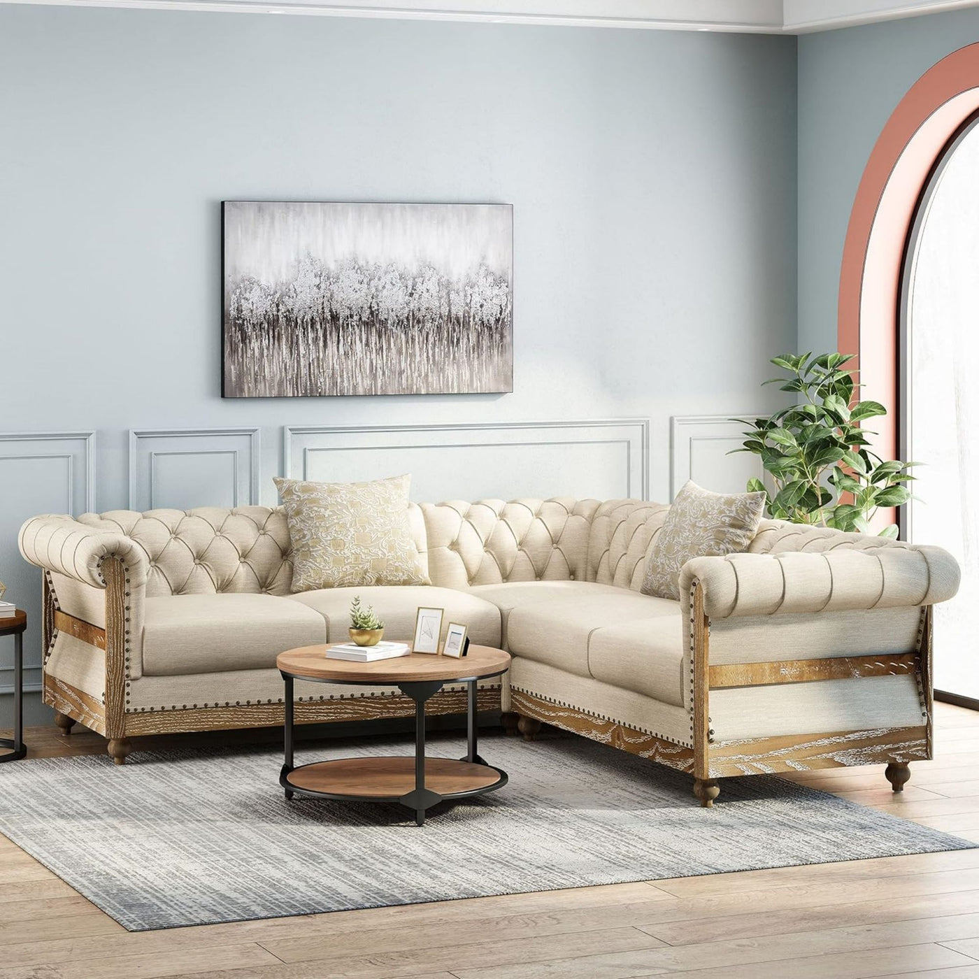 Elegant 5-Seater Beige Sectional Sofa, Comfortable and Stylish Living Room Furniture, Perfect for Modern Home Decor, Durable Upholstery and Spacious Design