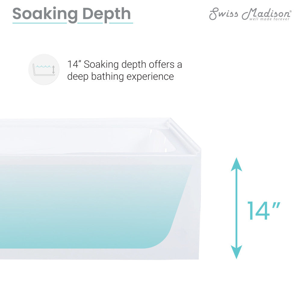 Swiss Madison Voltaire 54" x 30" Right-Hand Drain Alcove Bathtub with Apron & Armrest SM-AB550