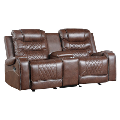 Luxurious Living Room Furniture 2pc Reclining Sofa Set Brown Breathable Faux Leather Upholstery Center Drop-Down Cup Holders, Power Outlets, USB Ports, Diamond Pattern Stitching