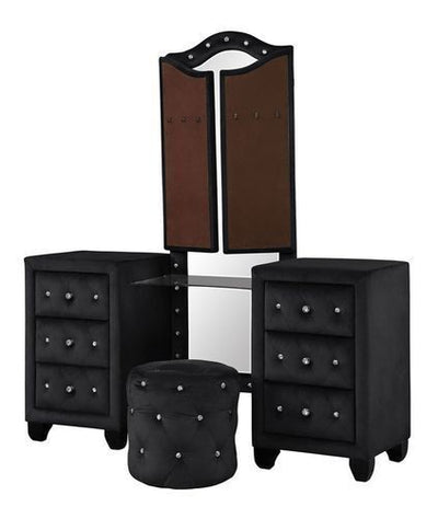 Sophia Queen 4 Pc Vanity Upholstery Bedroom Set Made With Wood in Black