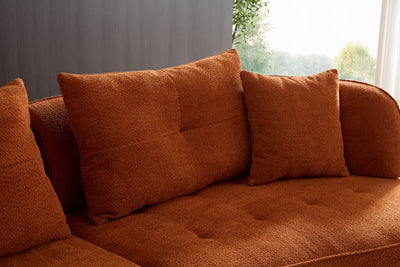 WKS7C Orange sectional sofa with removable pillows, durable fabric, solid wood frame, high density sponge filler