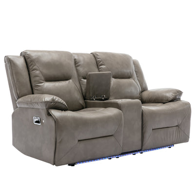 Home Theater Recliner Set Manual Recliner Chair with a LED Light Strip Two Built-in Cup Holders for Living Room,Bedroom, Grey