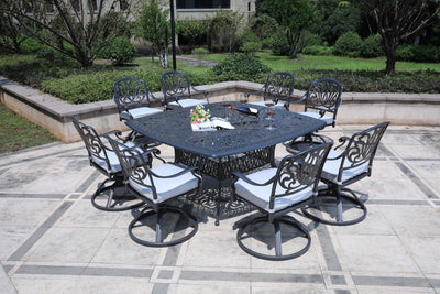 Square 8 - Person 64" Long Aluminum Dining Set with Cushions