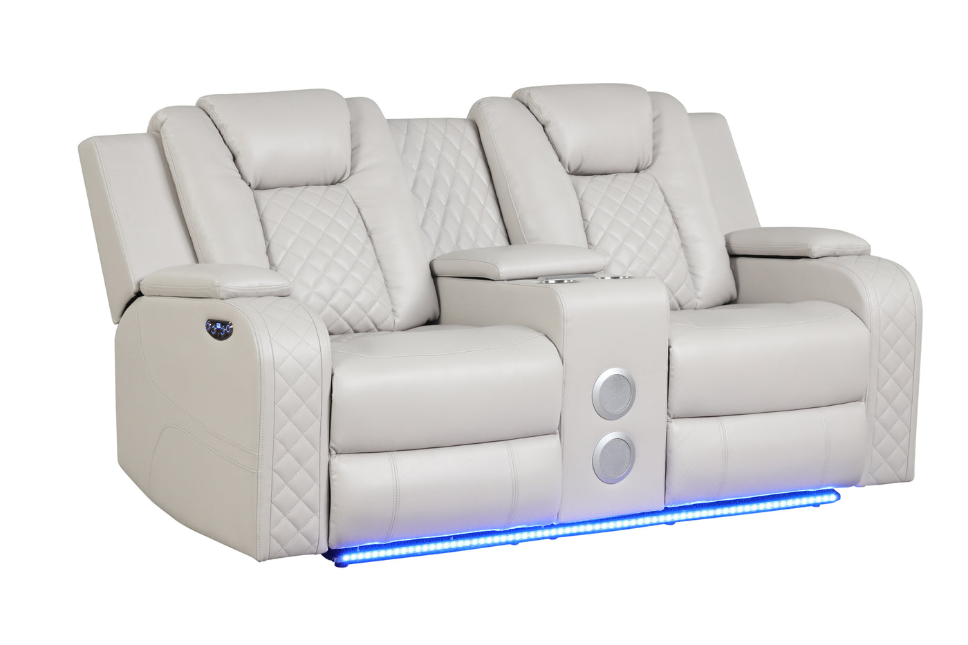 Benz LED & Power Recliner 2 PC Made With Faux Leather in Ice