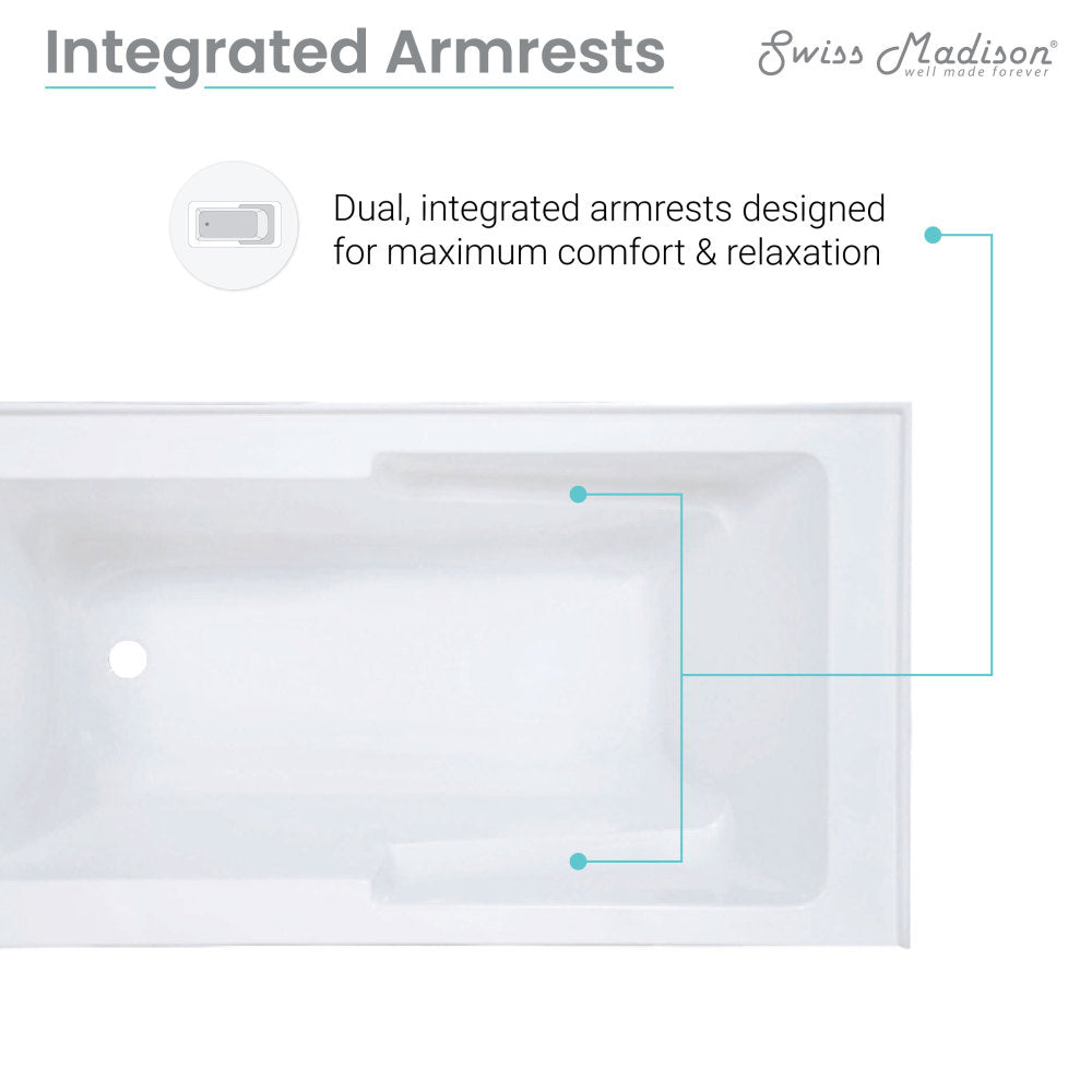 Swiss Madison Voltaire 60" x 30" Left-Hand Drain Alcove Bathtub with Apron and Armrest SM-AB541