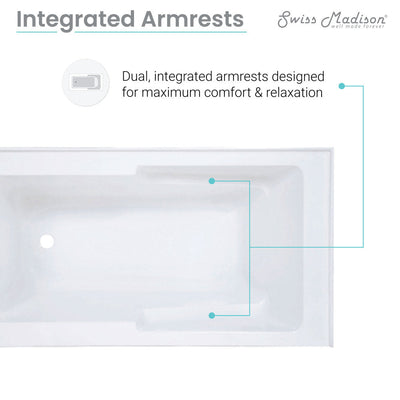 Swiss Madison Voltaire 60" x 30" Left-Hand Drain Alcove Bathtub with Apron and Armrest SM-AB541