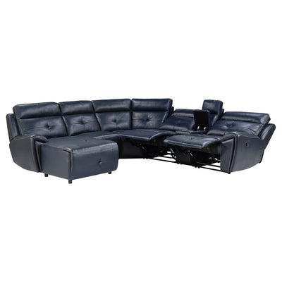 6-Piece Modular Reclining Sectional with Left Chaise Navy Blue Premium Faux Leather Tufted Details Solid Wood Modern Living Room Furniture Plush Pillow-Back Seating