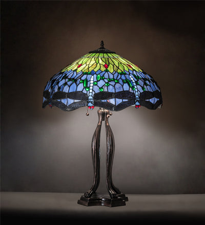 Meyda Lighting 33" High Tiffany Hanginghead Dragonfly Table Lamp- 109609