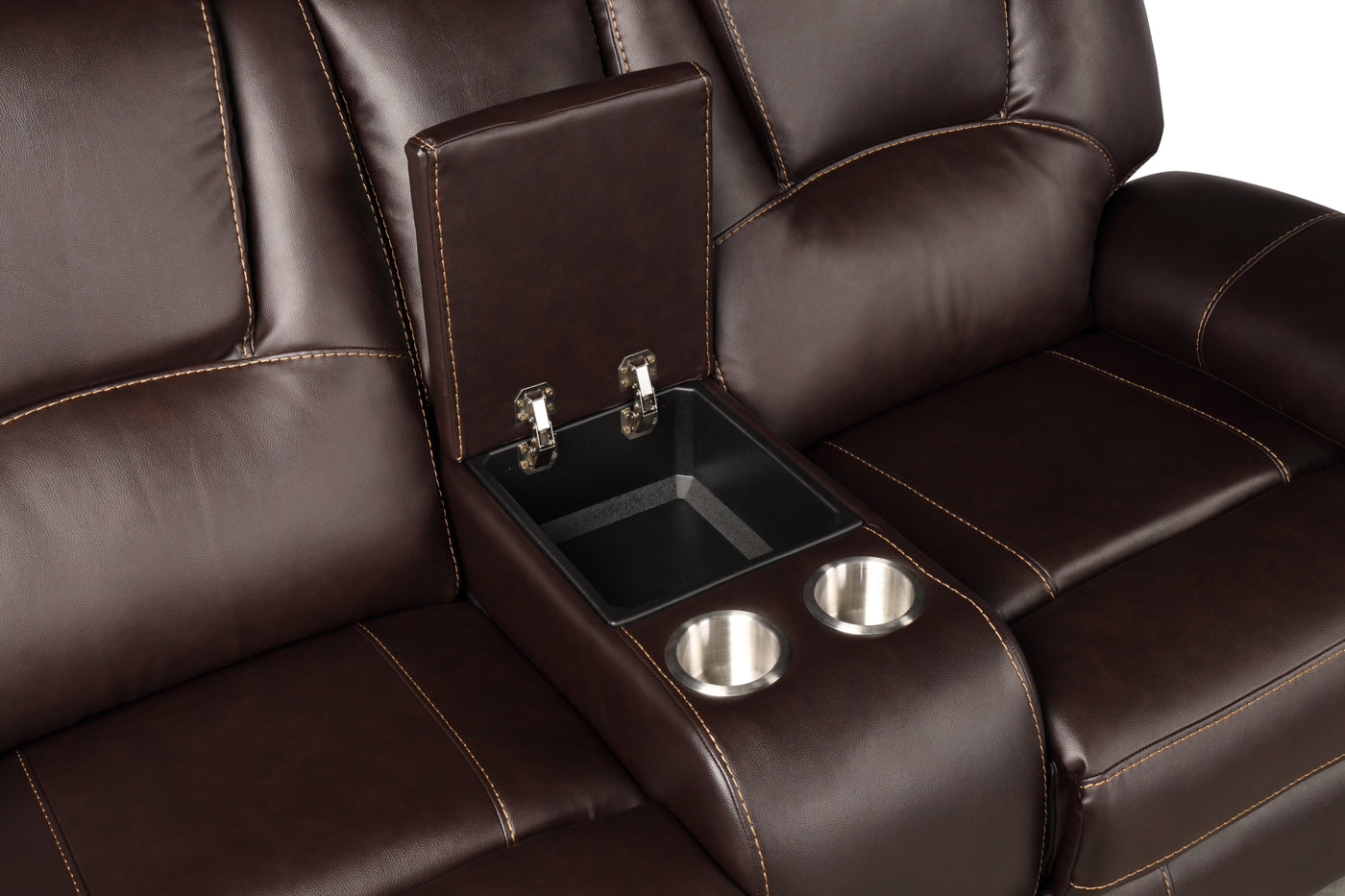 Hong Kong 2 Piece Power Reclining Sofa Set made with Faux Leather in Brown