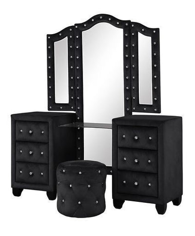 Hazel Queen 4 Pc Vanity Bedroom Set Made With Wood In Black Color