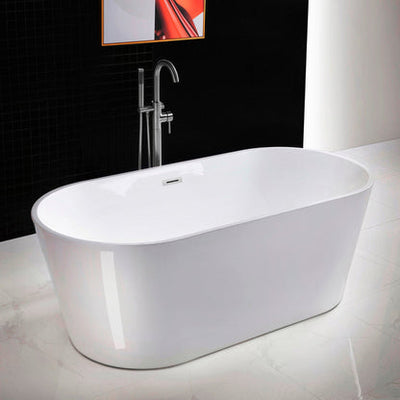 WoodBridge 67" White Acrylic Freestanding Soaking Bathtub With Chrome Drain and Overflow