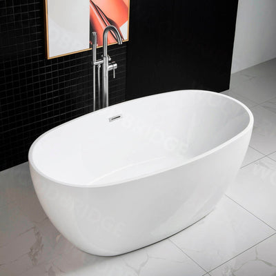 WoodBridge B1418 55" White Acrylic Freestanding Soaking Bathtub With Chrome Drain and Overflow