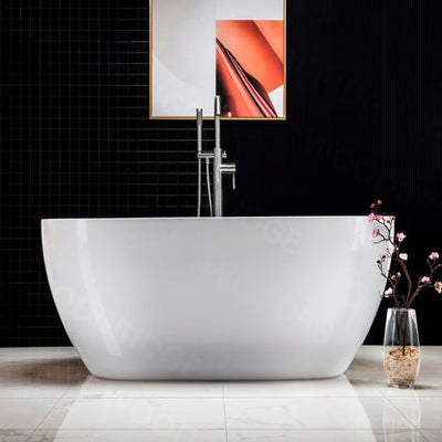 WoodBridge B1418 55" White Acrylic Freestanding Soaking Bathtub With Chrome Drain and Overflow