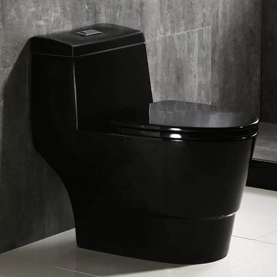 WoodBridge B0941 Black One Piece Toilet With Soft Closing Seat, Chair Height, 1.28 GPF Dual, Water Sensed, 1000 Gram Map Flushing Score Toilet