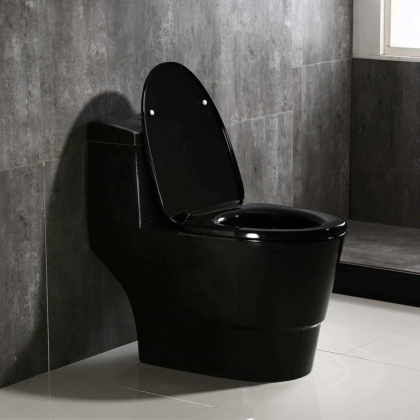 WoodBridge B0941 Black One Piece Toilet With Soft Closing Seat, Chair Height, 1.28 GPF Dual, Water Sensed, 1000 Gram Map Flushing Score Toilet