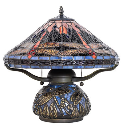 Meyda Lighting 16" High Tiffany Hanginghead Dragonfly Cone Table Lamp - 118749