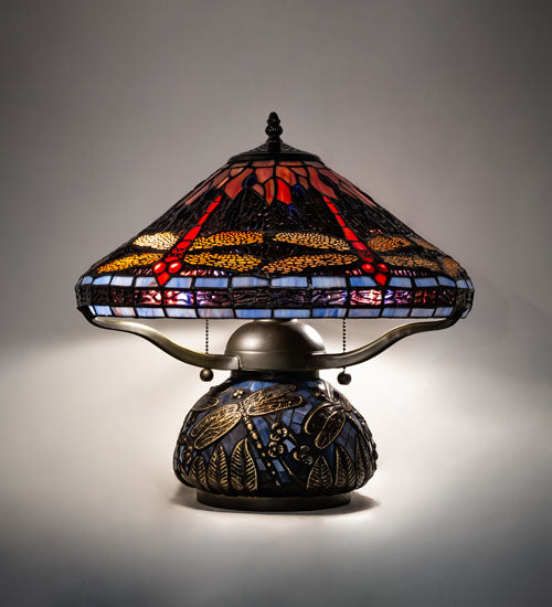 Meyda Lighting 16" High Tiffany Hanginghead Dragonfly Cone Table Lamp - 118749