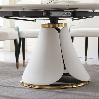 Fashion modern sinntered stone dining table with simple and multi-functional retractable dining table with 6 chairs