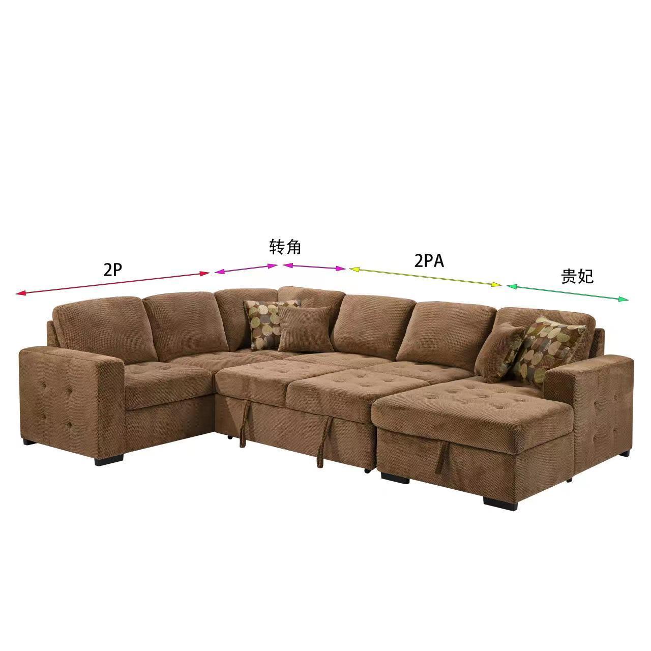 123" Oversized Sectional Sofa with Storage Chaise, U Shaped Sectional Couch with 4 Throw Pillows for Large Space Dorm Apartment. Brown