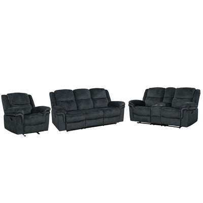 Home Theater Seating Manual Reclining Sofa with Cup Holders,Hide-Away Storage, 2 USB Ports and 2 Power Sockets for Living Room, Bedroom, Dark Blue