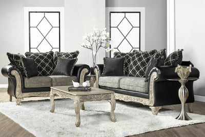 San Marino 2-Tone Fabric Wooden Frame Sofa and Loveseat with 3 Tables Set