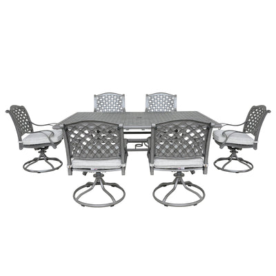 Outdoor 7-Piece Aluminum Dining Set with Cushion, Golden Gauze