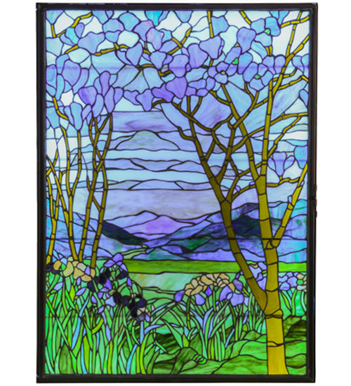 Meyda Lighting 30"w Tiffany Magnolia & Iris Stained Glass Lighted Window - 151565