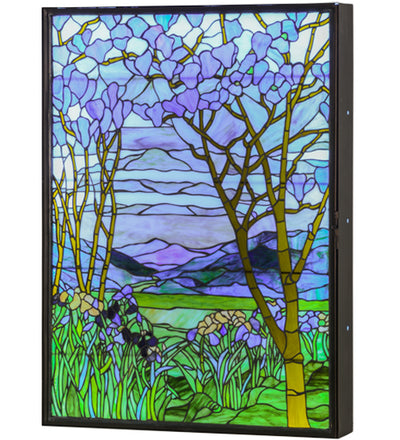 Meyda Lighting 30"w Tiffany Magnolia & Iris Stained Glass Lighted Window - 151565