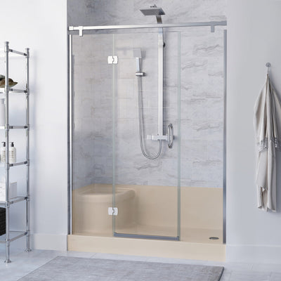 Swiss Madison Aquatique 60" x 32" Single Threshold Shower Base With Right Hand Drain and Integral Left Hand Seat in Biscuit SM-SB538BV