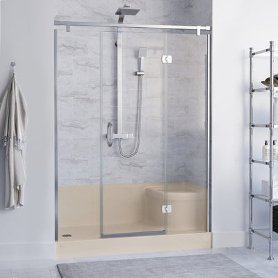 Swiss Madison Aquatique 60" x 32" Single Threshold Shower Base With Left Hand Drain and Integral Right Hand Seat in Biscuit SM-SB537BV