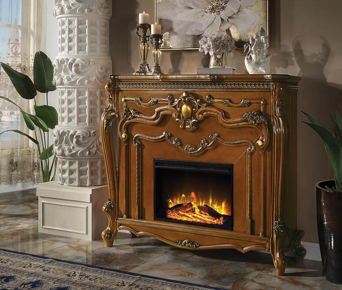 ACME Picardy FIREPLACE Honey Oak Finish AC01344