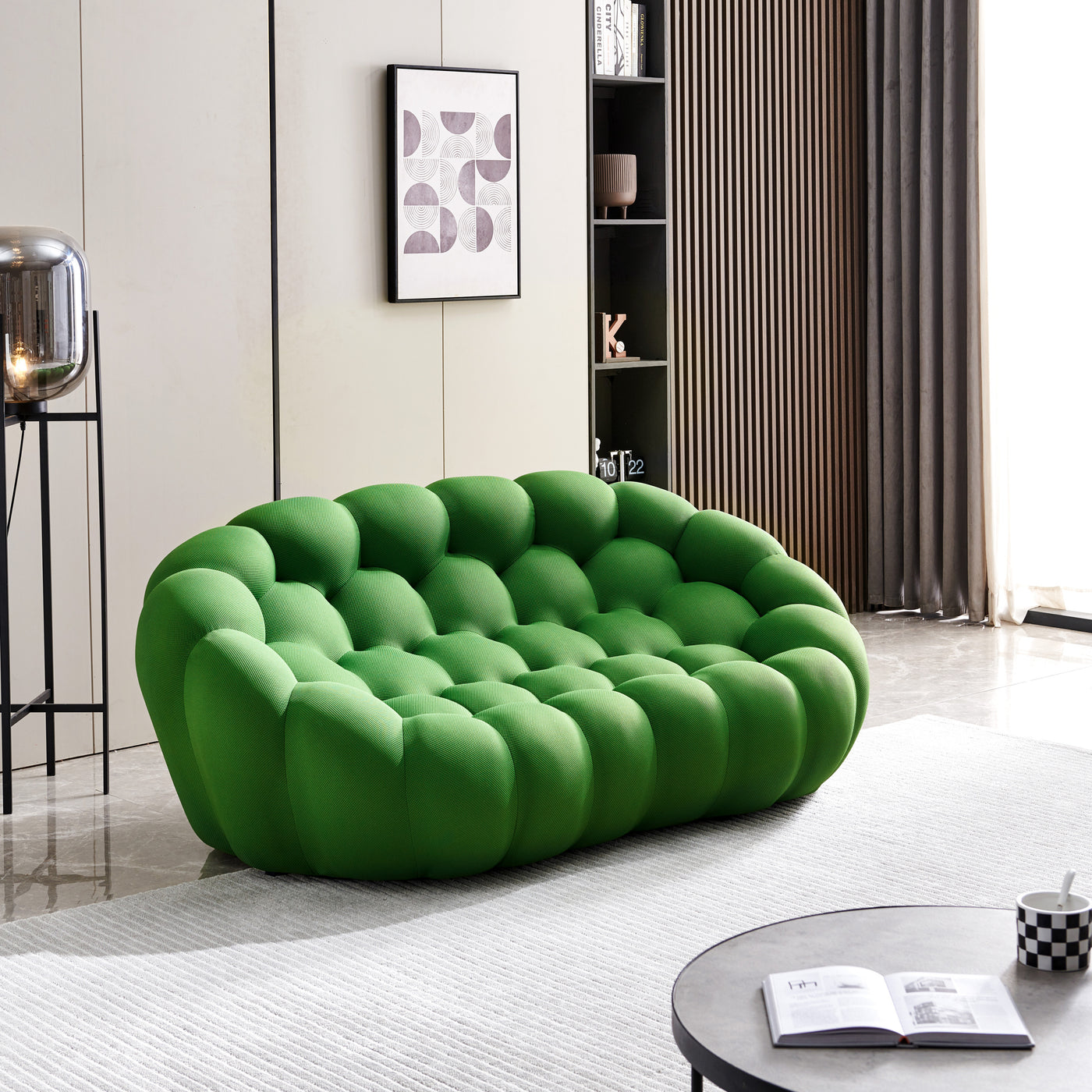 74.8" Modern Loveseat Bubble Sofa Couch, 2 Seater Upholstered Floor Sofa, Honeycomb Shaped Bubble Couch with 3D Textile Mesh Fabric for Living Room Salon, Apartment (Green)