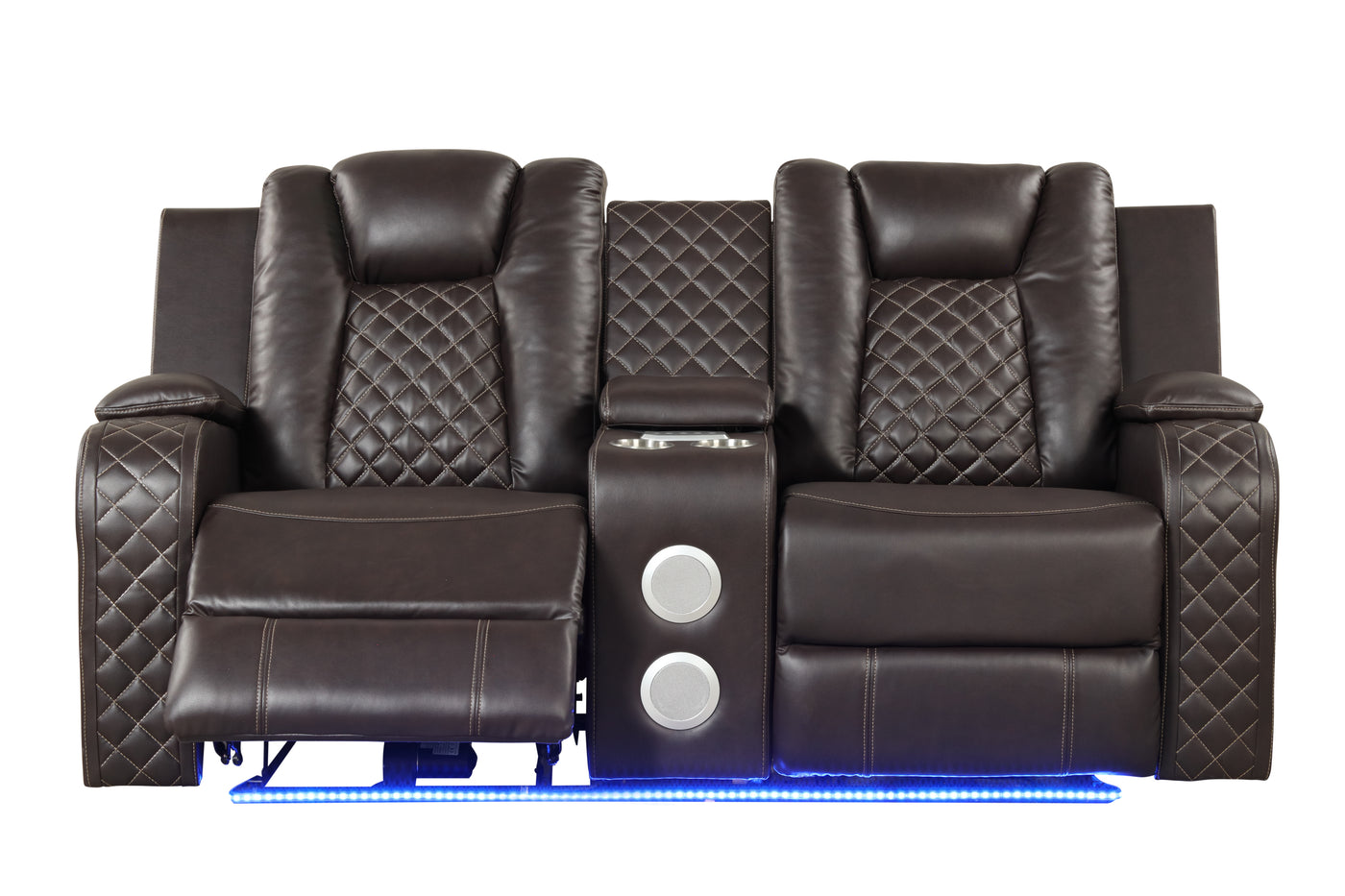 Benz LED & Power Reclining 2 Pc Set Made With Faux Leather in Brown